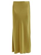Matchesfashion.com Galvan - Valletta Flared Satin Midi Skirt - Womens - Khaki