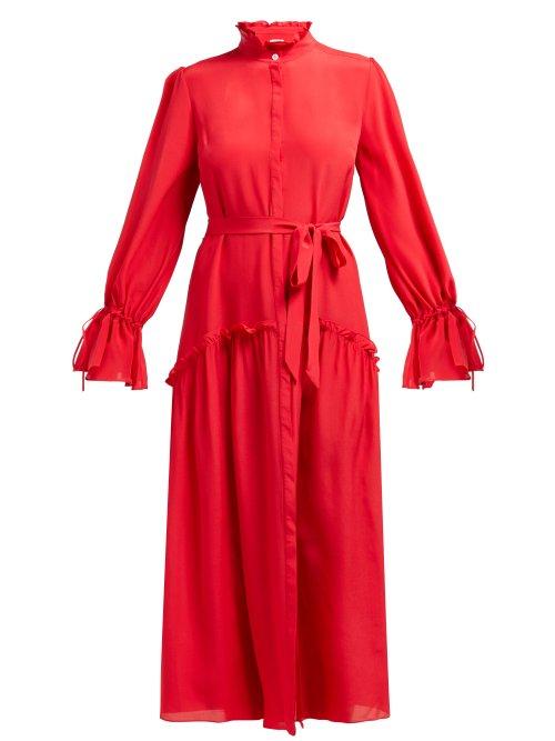 Matchesfashion.com Beulah - Darsha Ruffled Silk Midi Dress - Womens - Dark Pink
