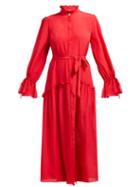 Matchesfashion.com Beulah - Darsha Ruffled Silk Midi Dress - Womens - Dark Pink