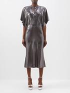 Norma Kamali - Obie Cape-sleeve Lam Midi Dress - Womens - Dark Grey
