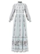 Erdem - Clementine Lace-inset Floral-print Silk Gown - Womens - Light Blue