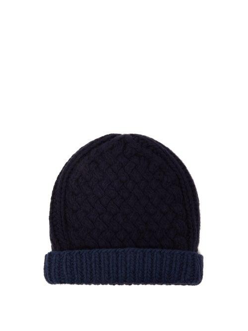 Matchesfashion.com Prada - Basket Knitted Wool Blend Beanie Hat - Mens - Navy