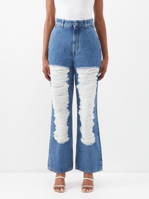 Loewe - Distressed High-rise Wide-leg Jeans - Womens - Denim