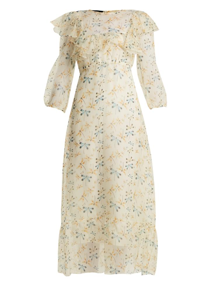 Rochas Round-neck Dragonfly-print Silk Dress