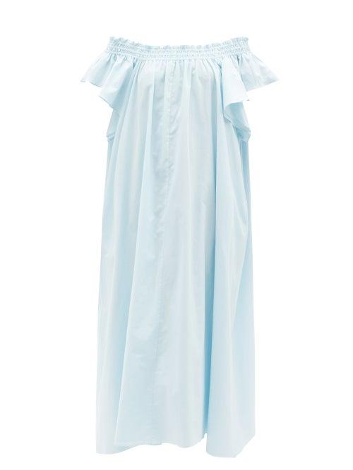 Loup Charmant - Hydra Off-the-shoulder Organic-cotton Poplin Dress - Womens - Blue
