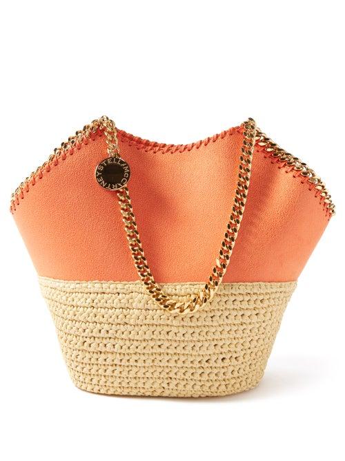 Stella Mccartney - Falabella Faux-leather And Raffia Tote Bag - Womens - Orange