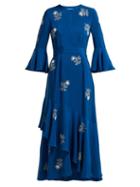 Matchesfashion.com Erdem - Florence Bead Embroidered Silk Dress - Womens - Blue White