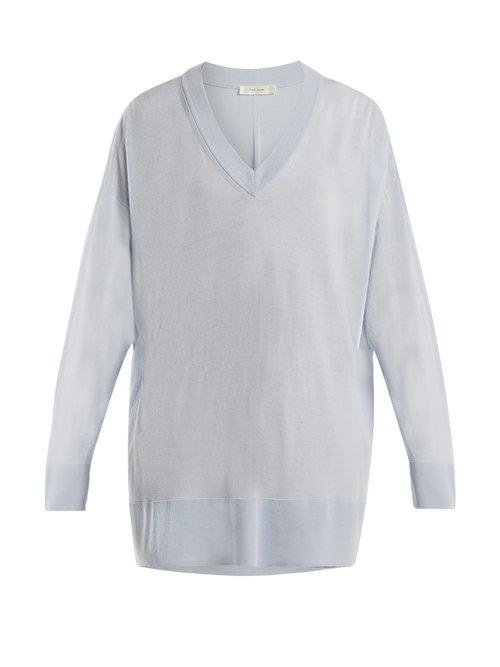 Matchesfashion.com The Row - Sabrinah Oversized V Neck Wool Sweater - Womens - Light Blue