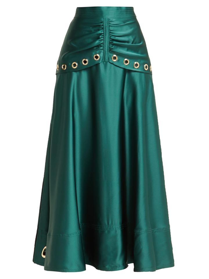 Self-portrait Eyelet-embellished Satin Midi Skirt