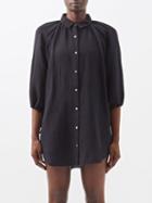Boteh - La Ponche Gathered-collar Cotton-linen Shirt - Womens - Black