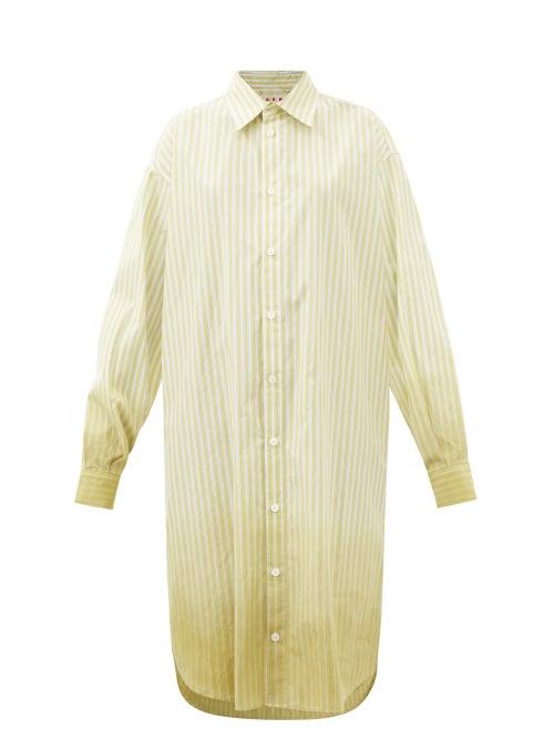 Marni - Striped Dip-dyed Cotton-poplin Shirt Dress - Womens - Green Stripe