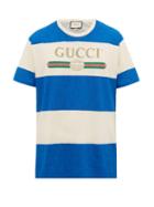 Matchesfashion.com Gucci - Logo-print Striped Cotton-blend T-shirt - Mens - Blue White