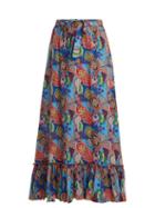 Matchesfashion.com Etro - Abstract Floral Print Ruffle Trim Cotton Skirt - Womens - Blue Multi