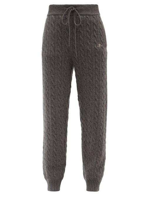 Gucci - Logo-embroidered Cable-knit Cashmere Track Pants - Womens - Grey