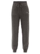 Gucci - Logo-embroidered Cable-knit Cashmere Track Pants - Womens - Grey