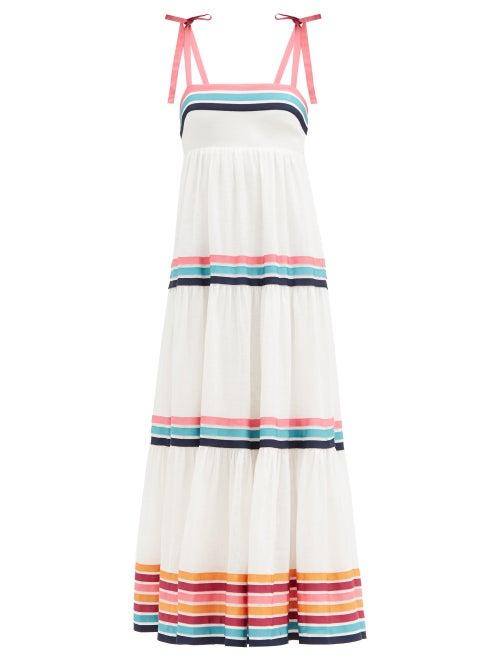 Matchesfashion.com Zimmermann - Lulu Tiered Ribbon-appliqu Linen-poplin Dress - Womens - Ivory