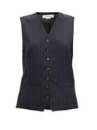 Matchesfashion.com Victoria Beckham - Single-breasted Pinstriped Wool Waistcoat - Womens - Navy Multi