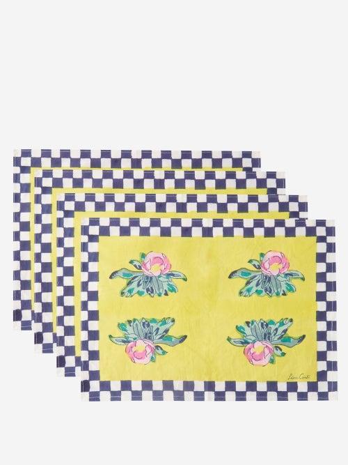 Lisa Corti - Set Of Four Tiles Cotton-canvas Placemats - Womens - Yellow Multi