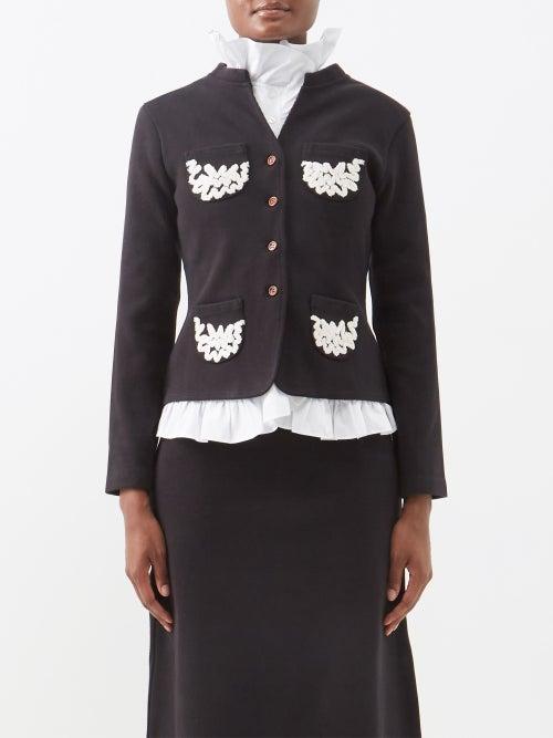 Batsheva - Rosetta Embroidered-pocket Cotton Cardigan - Womens - Black White