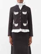 Batsheva - Rosetta Embroidered-pocket Cotton Cardigan - Womens - Black White