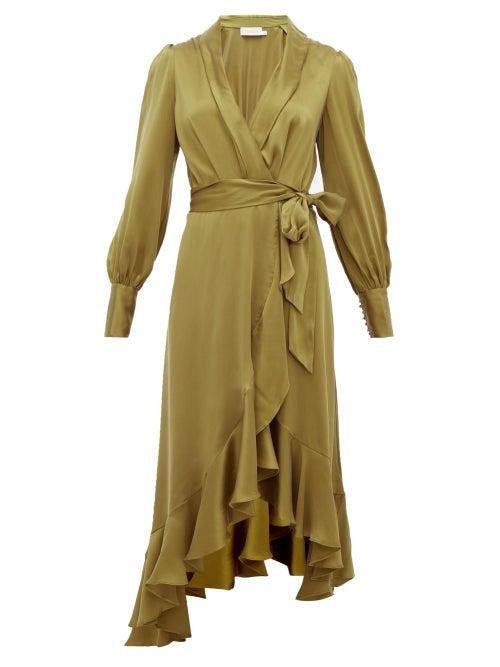 Matchesfashion.com Zimmermann - Super Eight Silk Wrap Midi Dress - Womens - Khaki