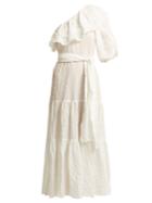 Lisa Marie Fernandez Arden One-shoulder Cotton-blend Seersucker Dress