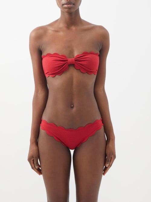 Marysia - Antibes Scalloped Bandeau Bikini Top - Womens - Dark Red