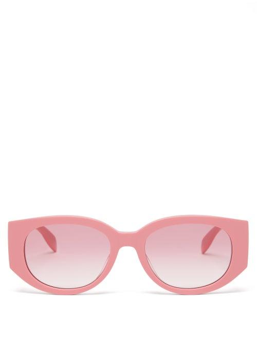 Alexander Mcqueen - Oval Acetate Sunglasses - Womens - Bright Pink