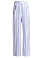 Matchesfashion.com Thierry Colson - Loulou Striped Cotton Trousers - Womens - Blue Stripe