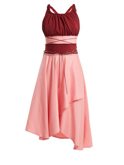 Matchesfashion.com Jw Anderson - Off The Shoulder Contrast Panel Dress - Womens - Pink