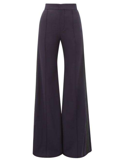 Matchesfashion.com Chlo - High Rise Wool Blend Flared Trousers - Womens - Navy Multi