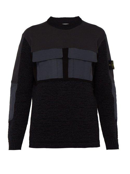 Matchesfashion.com Stone Island - Mixed Fabric Tech Pocket Knitted Sweater - Mens - Multi