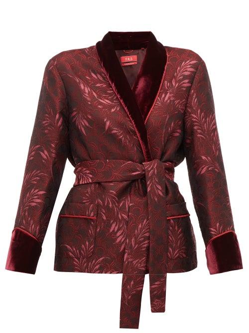 Matchesfashion.com F.r.s - For Restless Sleepers - Plutone Velvet Trim Jacquard Wrap Jacket - Womens - Burgundy