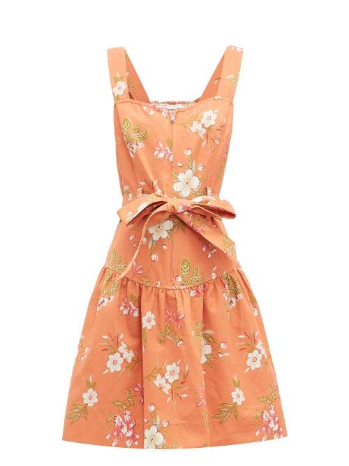 Matchesfashion.com Rebecca Taylor - Lita Floral Print Cotton Dress - Womens - Coral