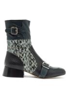 Matchesfashion.com Chlo - Cheryl Python And Lizard-effect Leather Boots - Womens - Black Blue