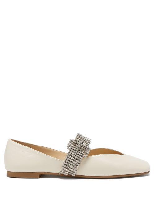 Jimmy Choo - Krista Crystal-embellished Leather Flats - Womens - White