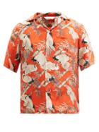 Mens Rtw Nipoaloha - Cranes In The Bamboo Forest-print Silk Shirt - Mens - Red Multi