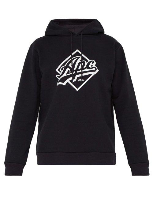 Matchesfashion.com A.p.c. - Wayne Logo Print Hooded Cotton Blend Sweatshirt - Mens - Navy