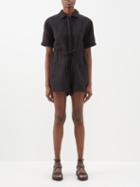 Casa Raki - Juana Short-sleeve Organic-linen Playsuit - Womens - Black