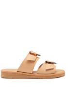 Ladies Shoes Ancient Greek Sandals - X Hvn Iaso Heart-buckle Leather Slides - Womens - Beige