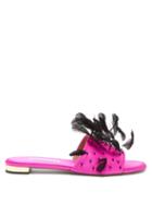 Matchesfashion.com Aquazzura - Bird Of Paradise Feather-embellished Satin Slides - Womens - Pink