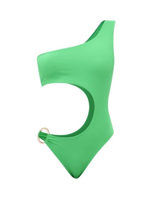 Louisa Ballou - One-shoulder Gathered-ring Swimsuit - Womens - Green