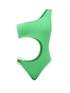 Louisa Ballou - One-shoulder Gathered-ring Swimsuit - Womens - Green