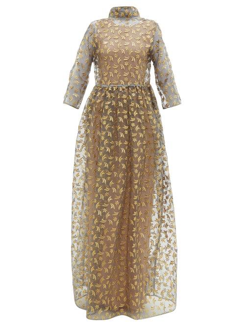 Matchesfashion.com Maison Rabih Kayrouz - Star Embroidered Organza Gown - Womens - Grey Multi