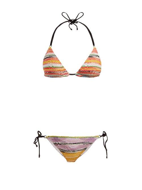 Matchesfashion.com Missoni Mare - Crochet Knit Triangle Bikini Set - Womens - Yellow Multi