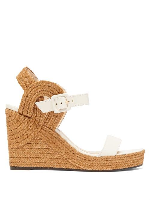 Matchesfashion.com Jimmy Choo - Delphi 100 Leather And Jute Wedge Sandals - Womens - White