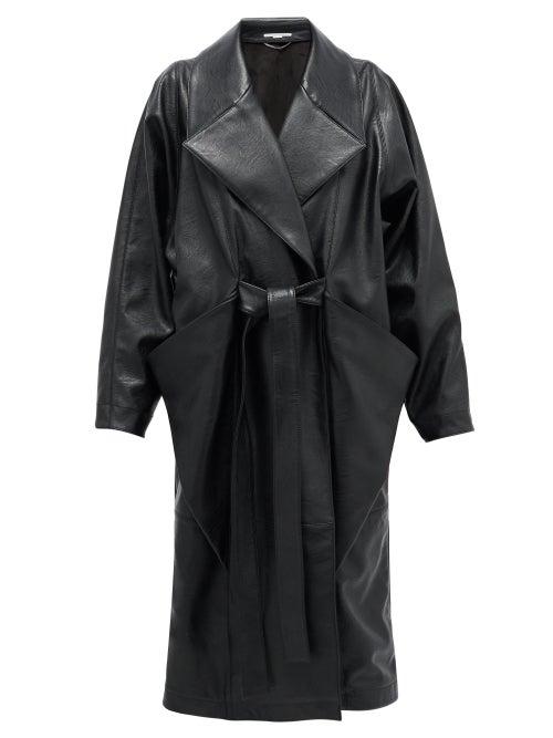 Matchesfashion.com Stella Mccartney - Belted Double-breasted Faux-leather Coat - Womens - Black