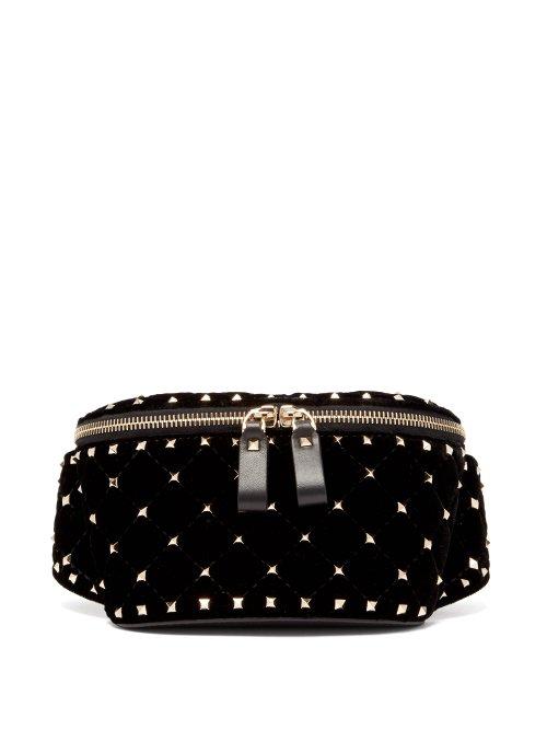 Matchesfashion.com Valentino - Rockstud Spike Quilted Velvet And Leather Belt Bag - Womens - Black