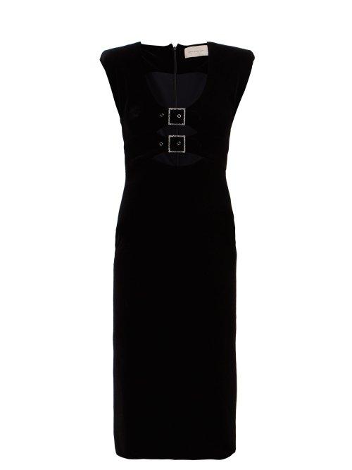 Matchesfashion.com Christopher Kane - Crystal Embellished Buckle Velvet Midi Dress - Womens - Black