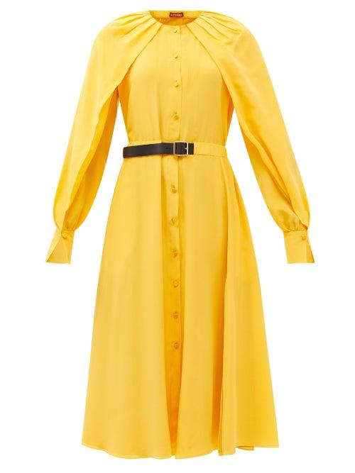 Matchesfashion.com Altuzarra - Liana Belted Silk Crepe De Chine Midi Dress - Womens - Yellow